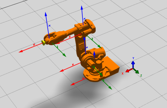 Illustration of robot picker with additional coordinate systems added for control options.